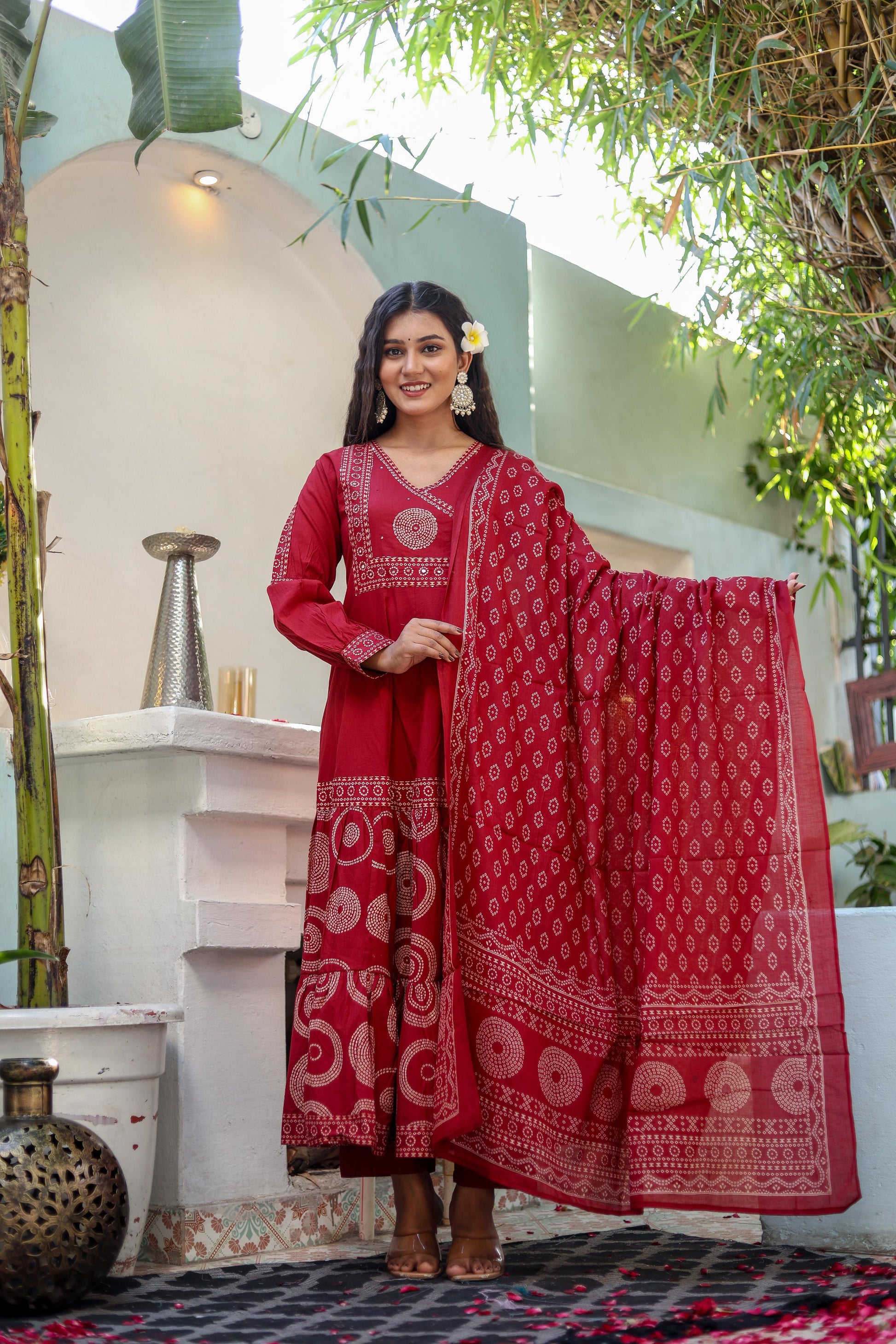 Pure Cotton Handblock Printed Flared Kurta Set with Dupatta - Naticraft