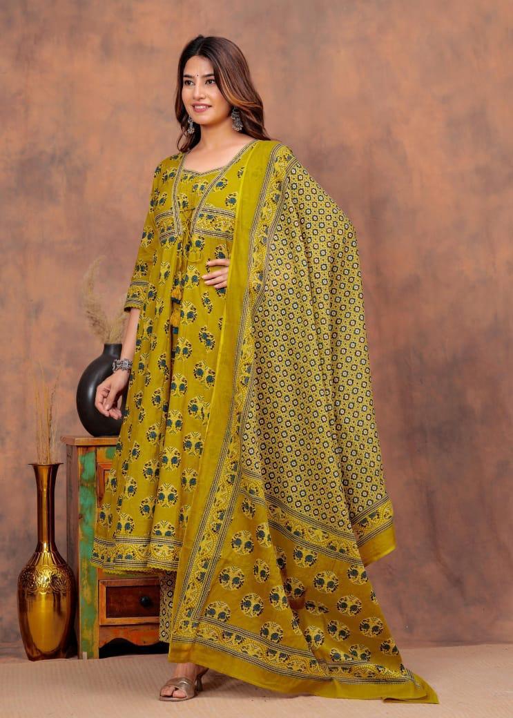 Traditional Flared Kurta Set with Printed Dupatta – Royal Charm Collection - Naticraft