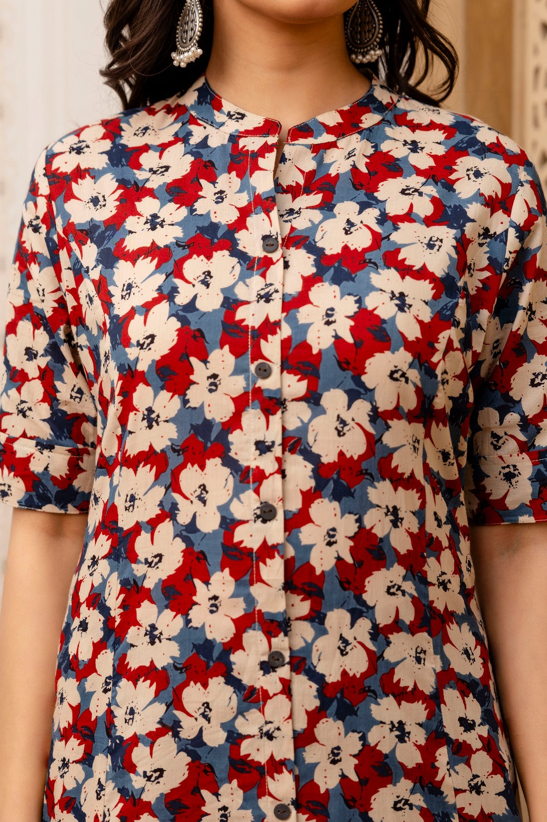 Multicolor Floral Print Cotton Straight Kurta with Pant - Naticraft