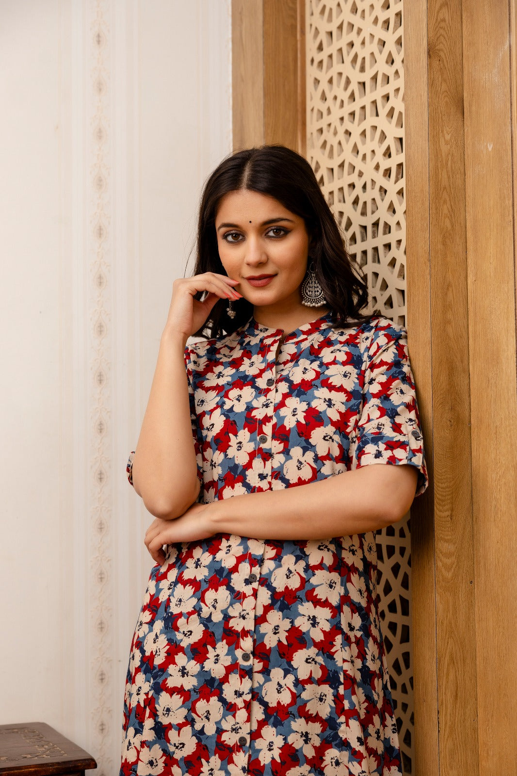 Multicolor Floral Print Cotton Straight Kurta with Pant - Naticraft