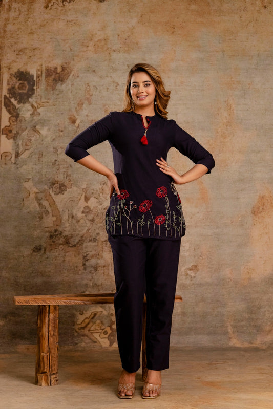 Tassel Tie-Up Floral Co-ord Set - Elegant Trio - Naticraft
