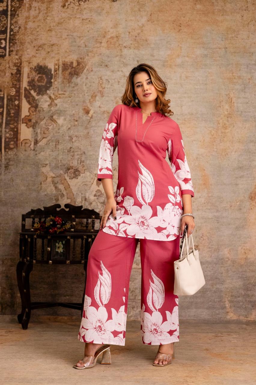Botanical Bloom Cotton Co-ord Set – Pink & Green - Naticraft
