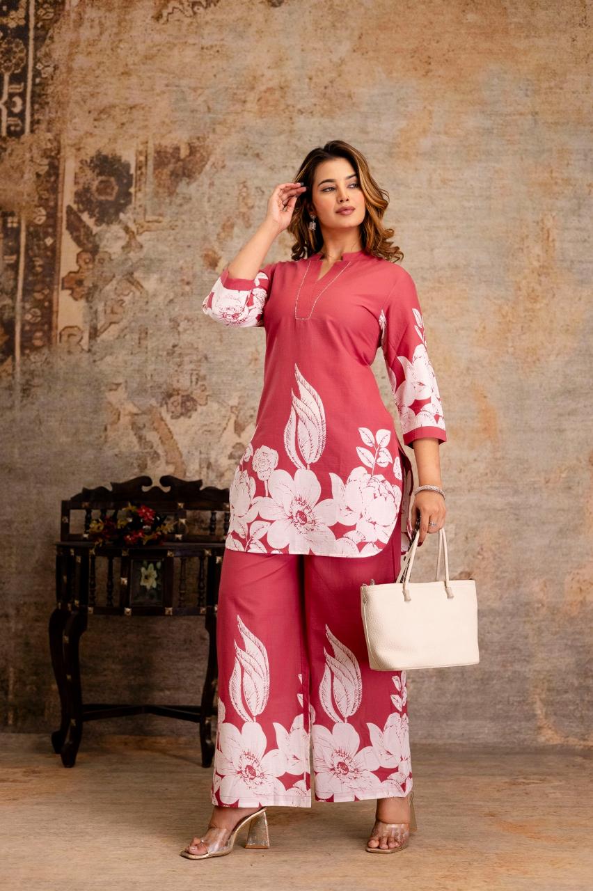 Botanical Bloom Cotton Co-ord Set – Pink & Green - Naticraft