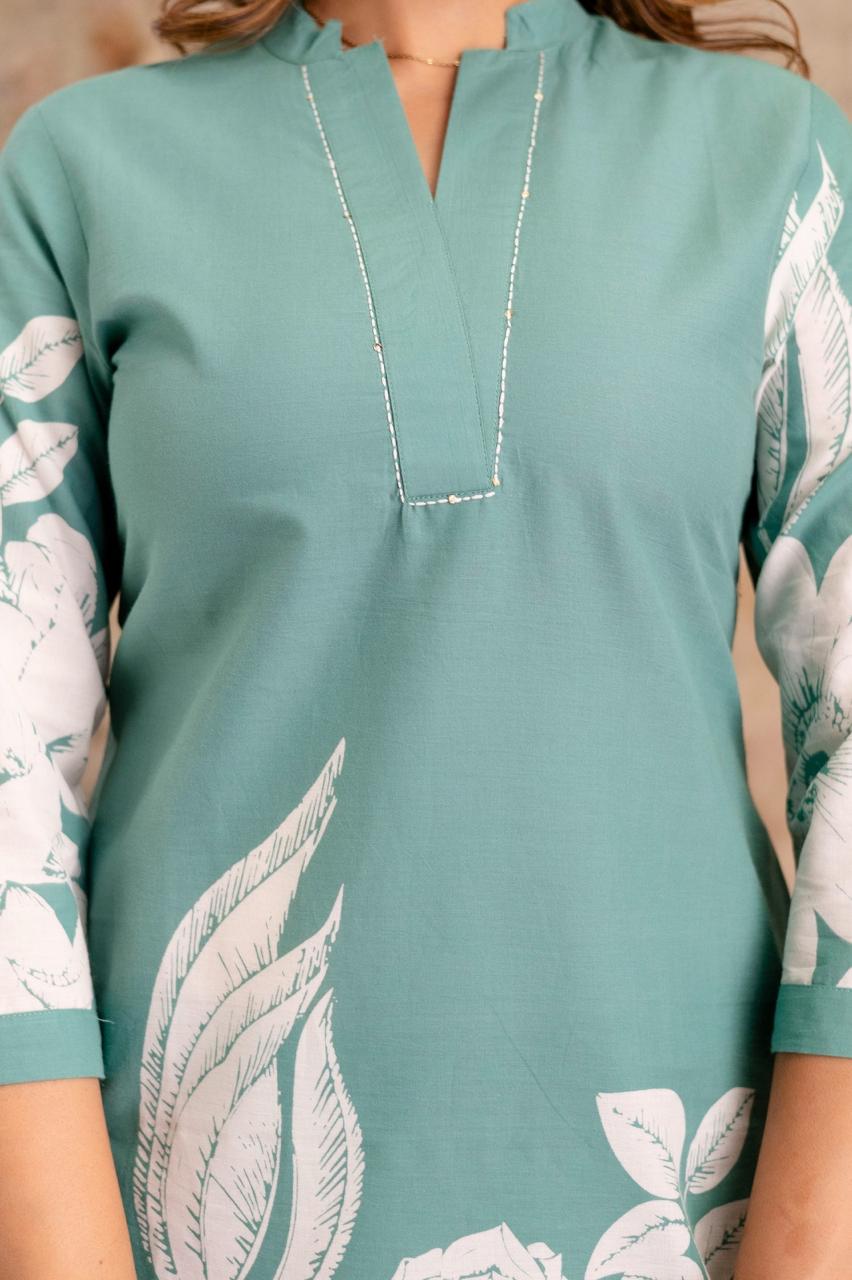 Botanical Bloom Cotton Co-ord Set – Pink & Green - Naticraft