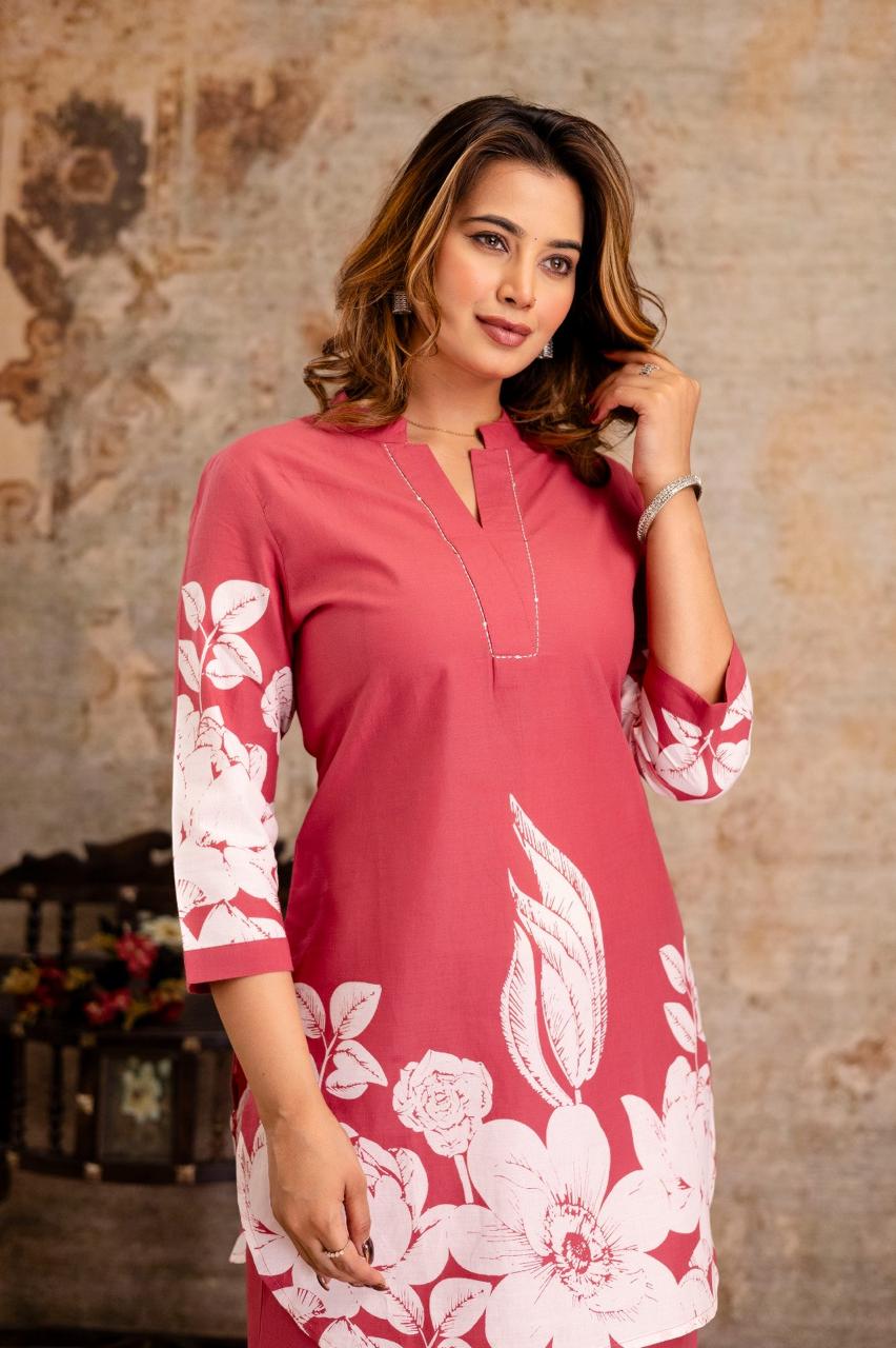 Botanical Bloom Cotton Co-ord Set – Pink & Green - Naticraft