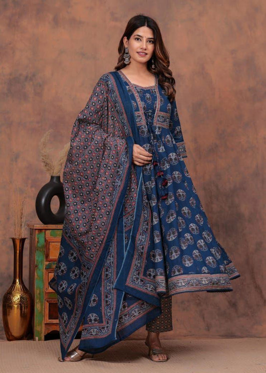 Traditional Flared Kurta Set with Printed Dupatta – Royal Charm Collection - Naticraft