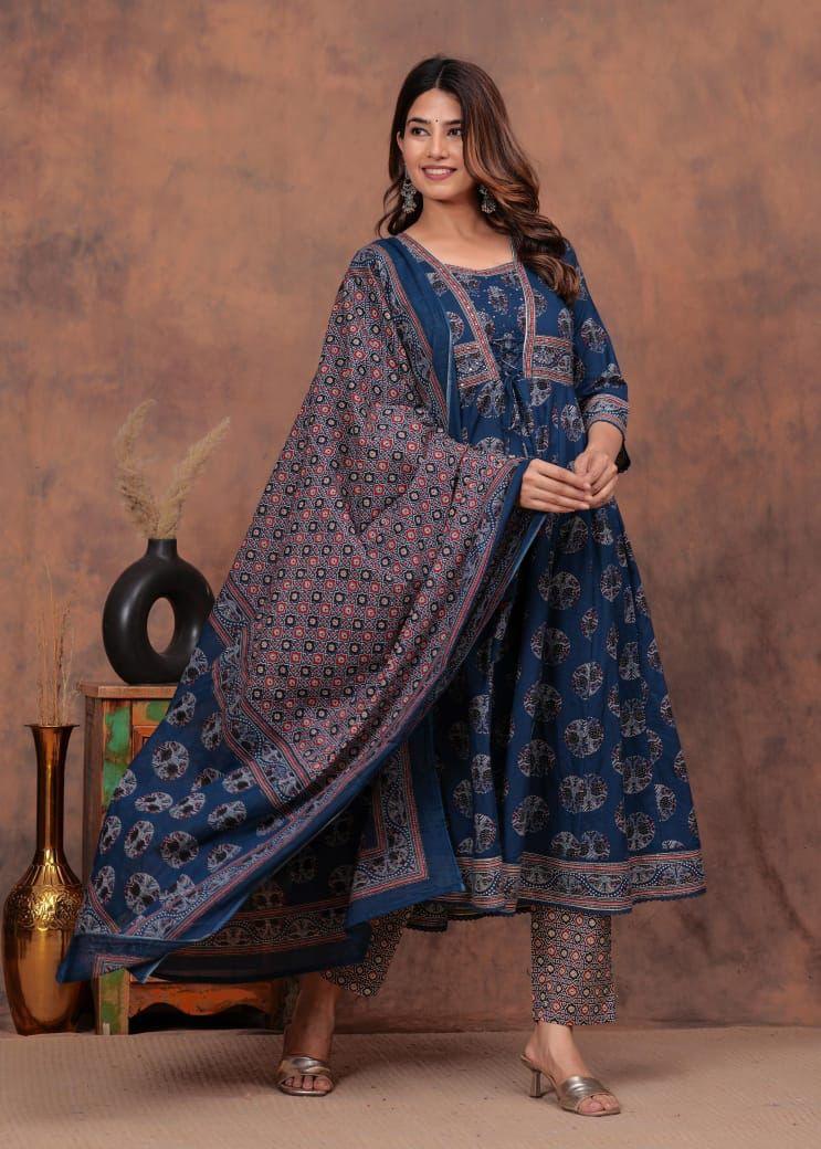 Traditional Flared Kurta Set with Printed Dupatta – Royal Charm Collection - Naticraft